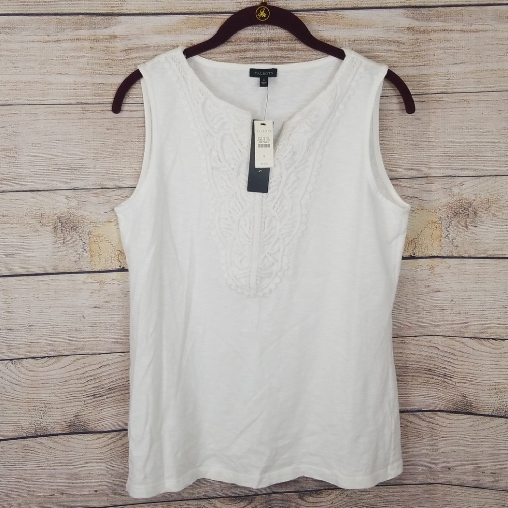 Talbots Small White Tank top crochet v neck